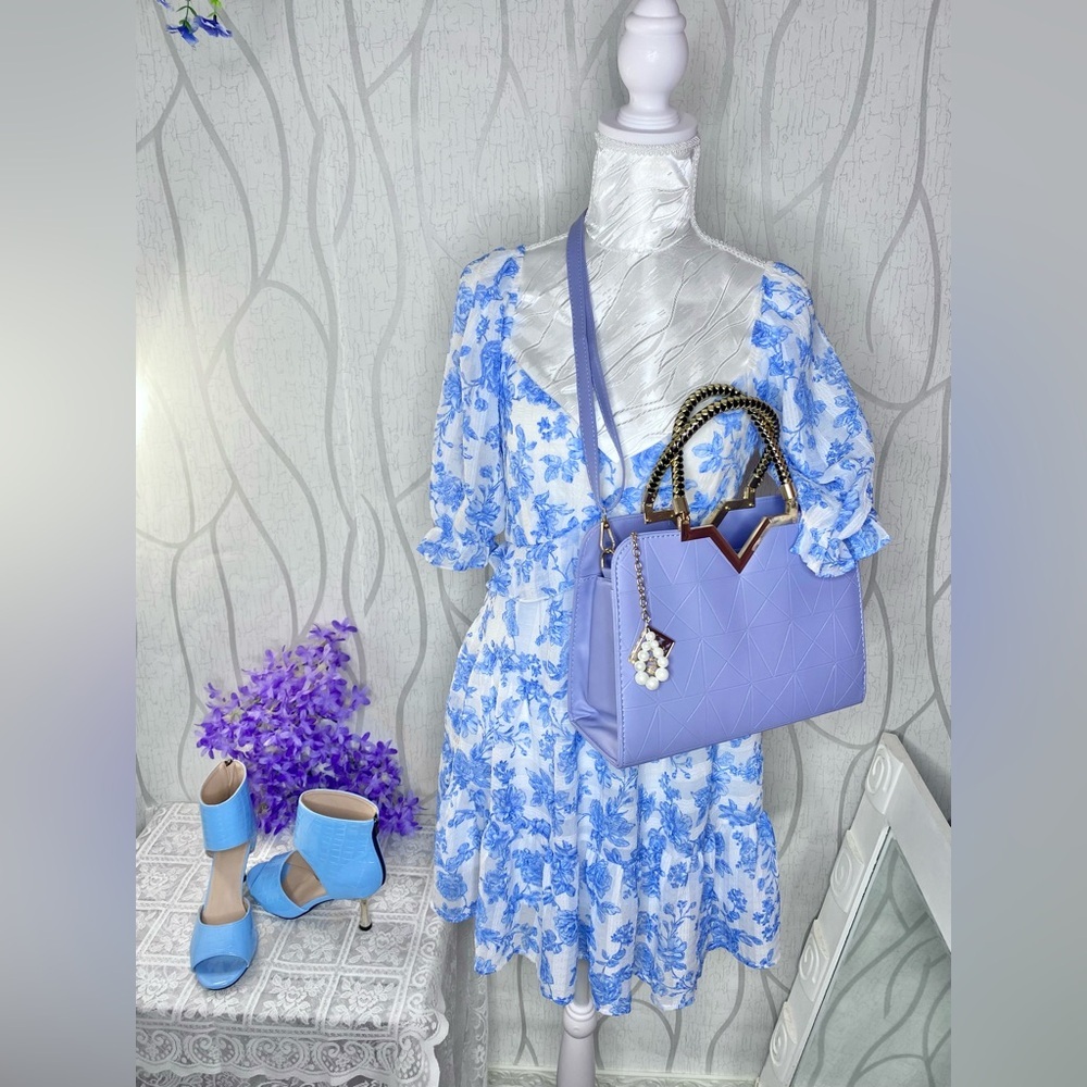 🌹 Trixxi 🌹 NWT Blue & White Floral Ruffle Babydoll Dress - Picture 13 of 16